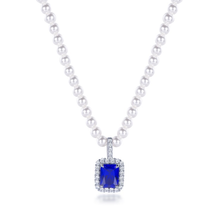 (4314) ANY JEWERLRY -N2635 2 Carat Sapphire Pendant with Pearl Necklace (兩色可選)