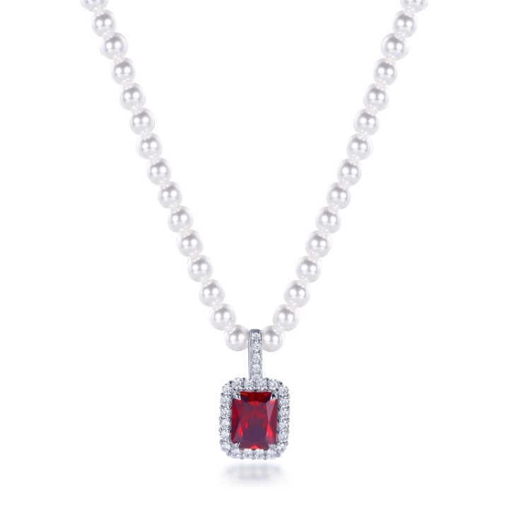 (4314) ANY JEWERLRY -N2635 2 Carat Sapphire Pendant with Pearl Necklace (兩色可選)