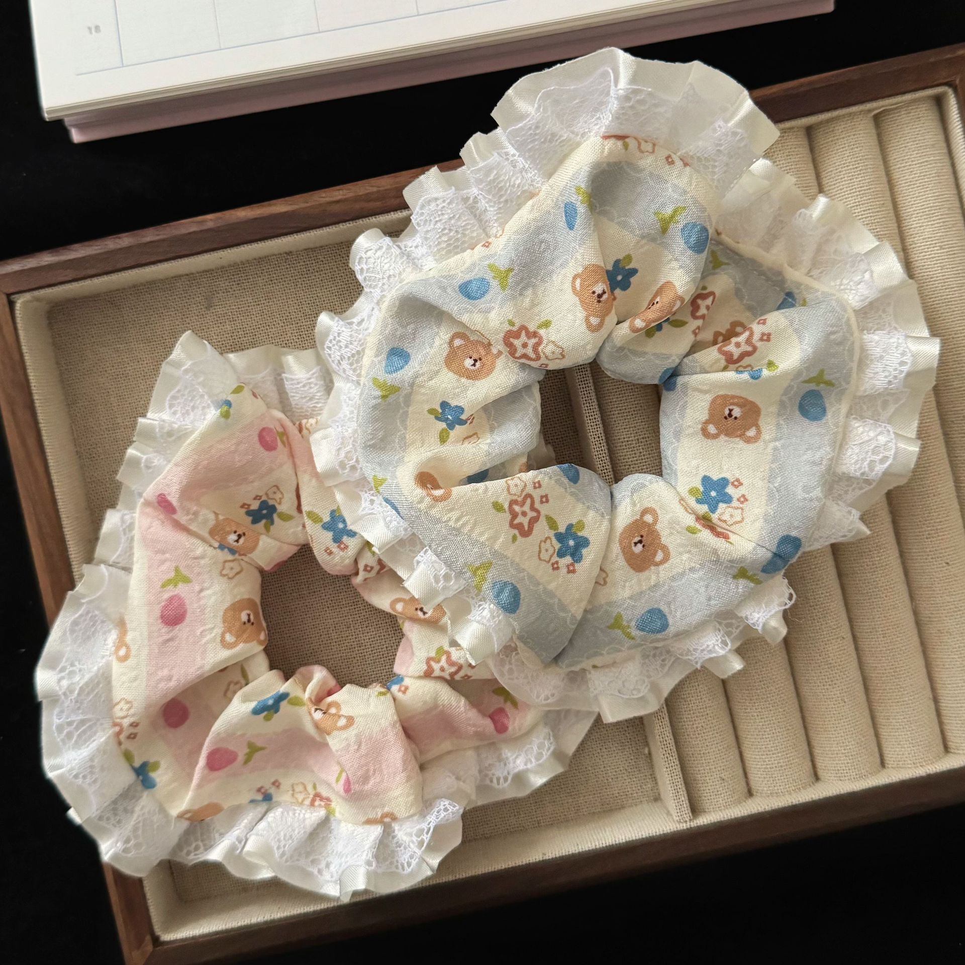 [3 FOR RM10] Printed Teddy Bear Scrunchie with Lace Trim