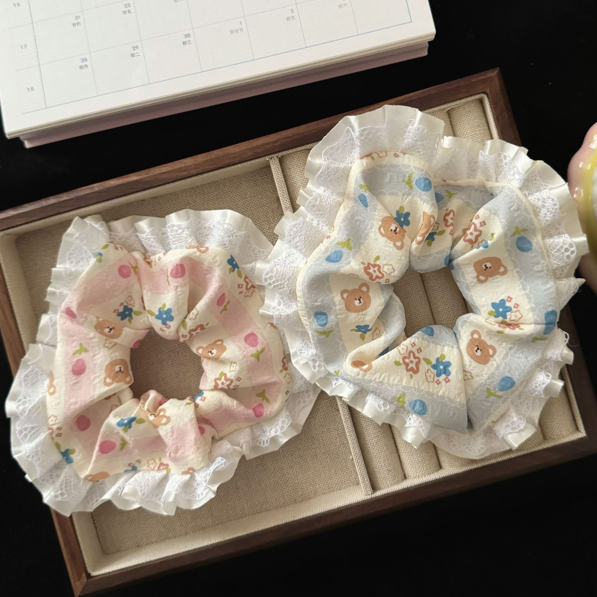 [3 FOR RM10] Printed Teddy Bear Scrunchie with Lace Trim