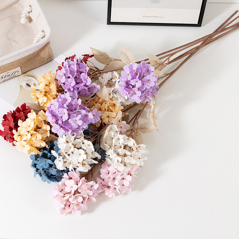 【台灣現貨速發】3頭寶塔繡球 仿真繡球花 繡球花 人造花 婚禮布景 拍摄道具 绢布花