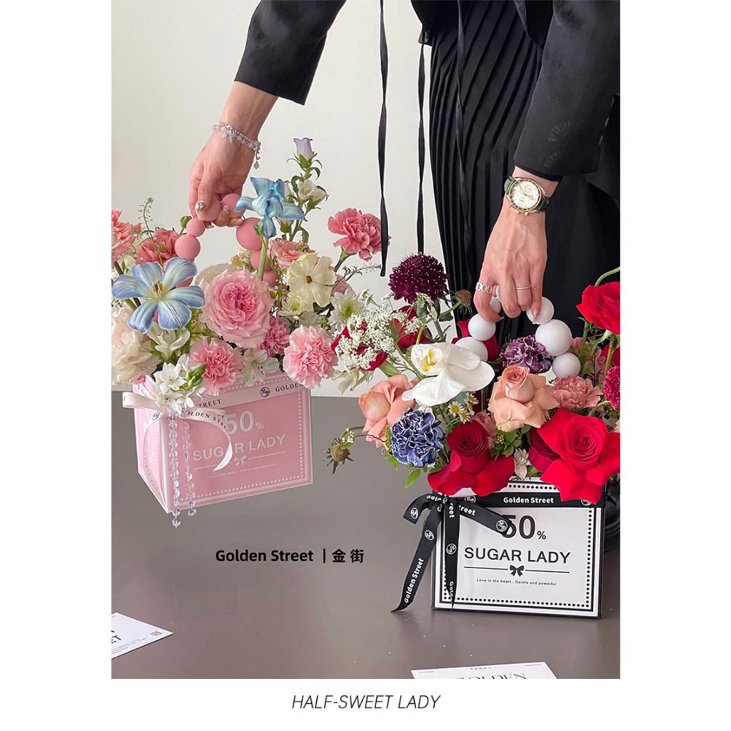 新款手提時尚禮物袋///半糖女士禮品盒//鲜花花束手提袋///網红包装袋