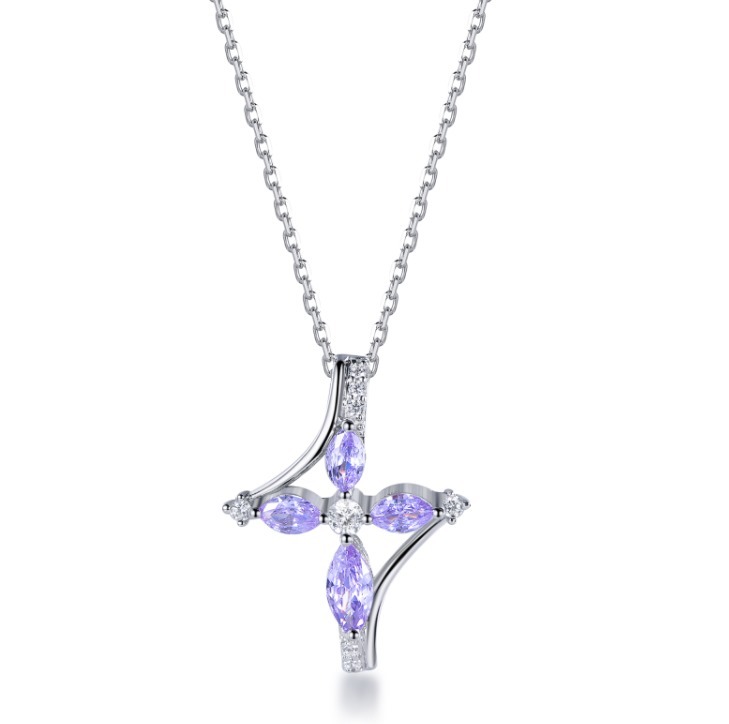 (4324) ANY JEWERLRY - N2638  Marquise Cross Pendant with Necklace 鏈長40cm+5cm