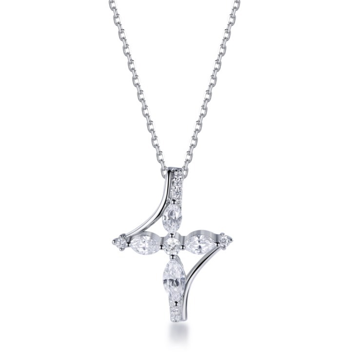 (4324) ANY JEWERLRY - N2638  Marquise Cross Pendant with Necklace 鏈長40cm+5cm
