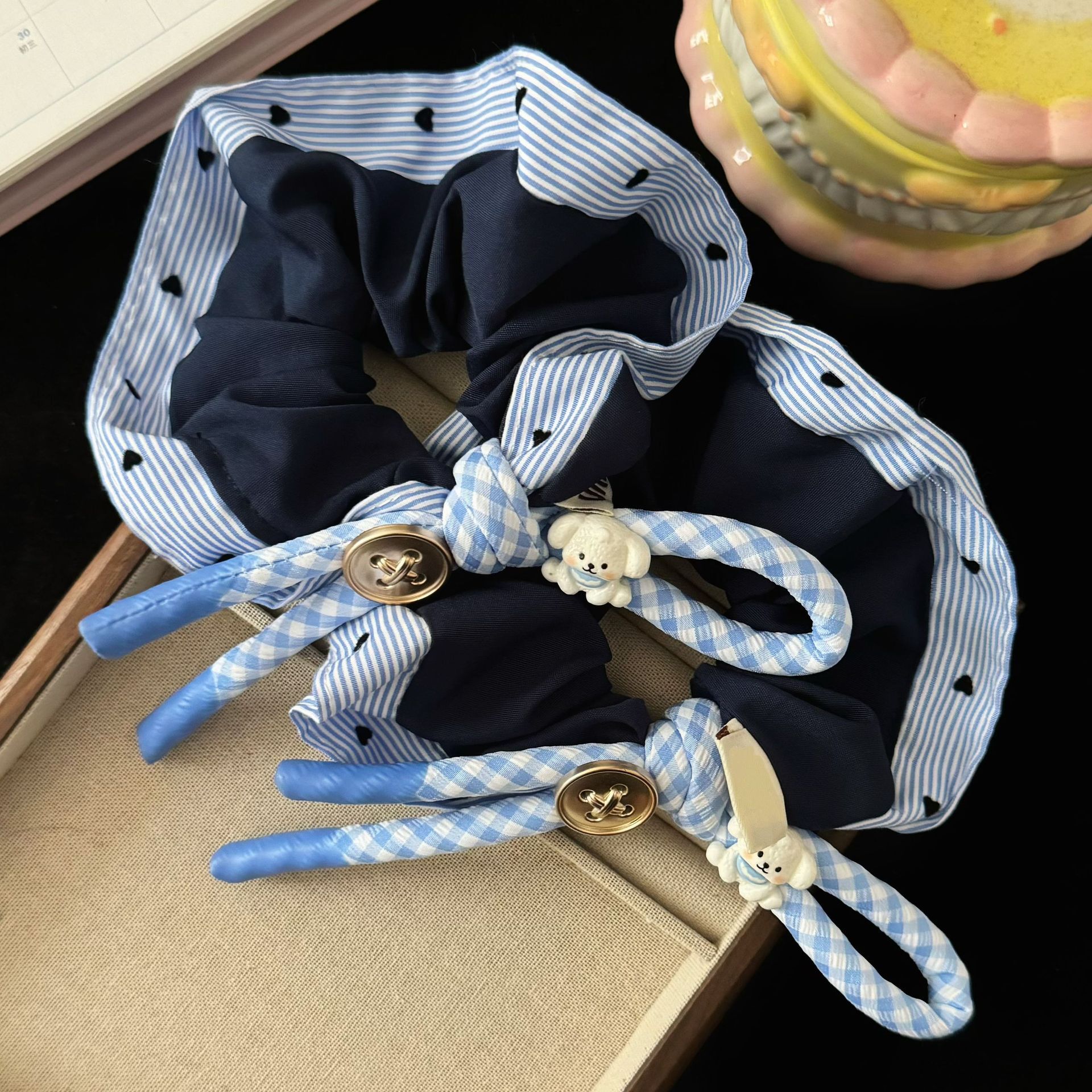 [2 FOR RM10] Korean Blue Puppy Kitty Scrunchies with Bow and Lace Trim