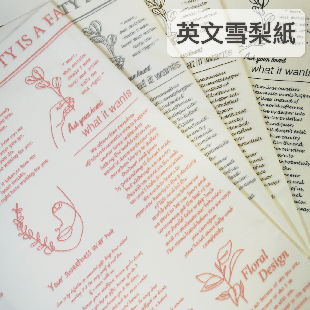 【台灣現貨速發】英文雪梨紙 內襯紙 包裝紙 多色｜1包20張 ｜花束包裝紙