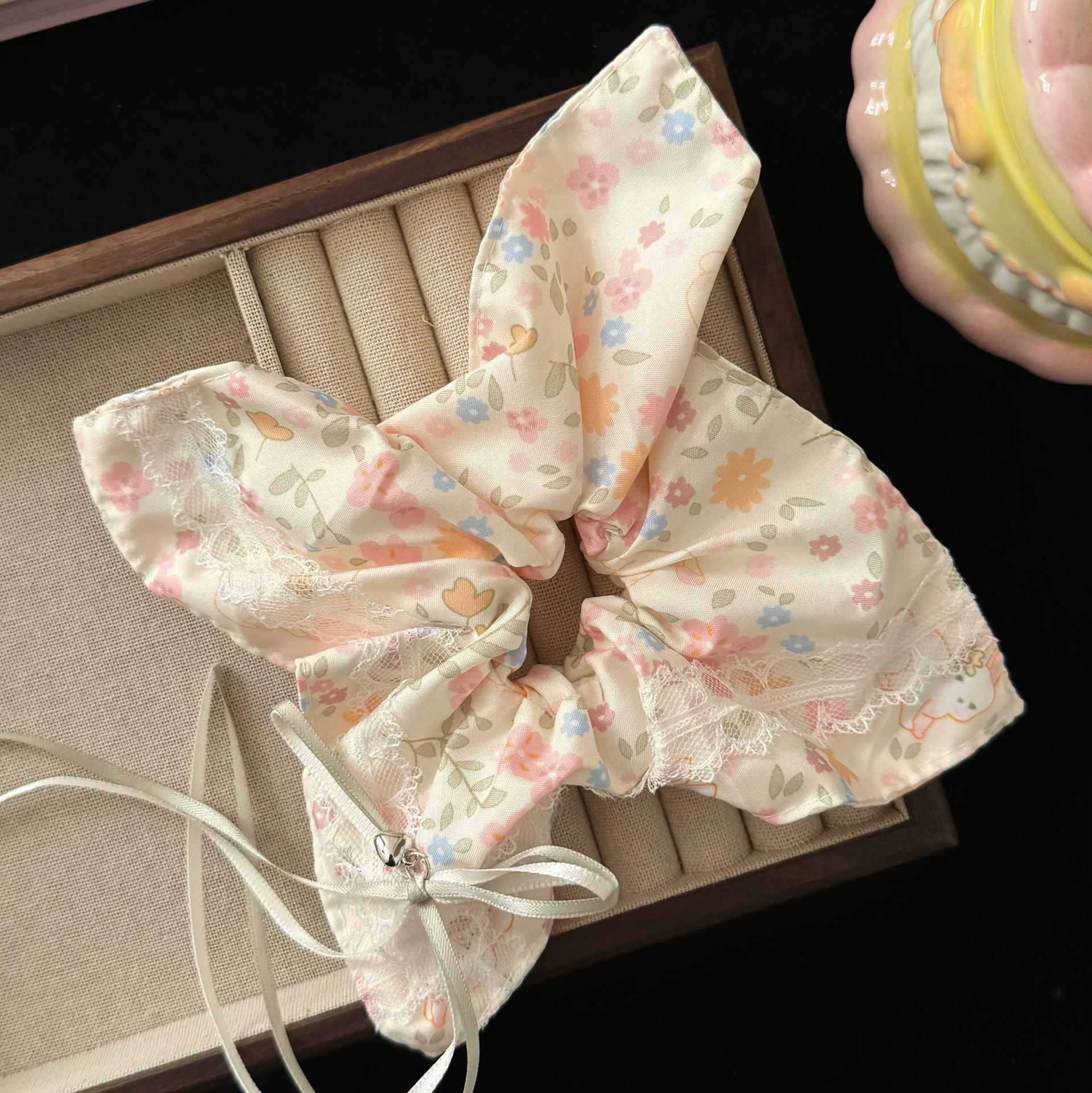 [2 FOR RM10] Cream Floral Bunny Lace Handkerchief Scrunchies