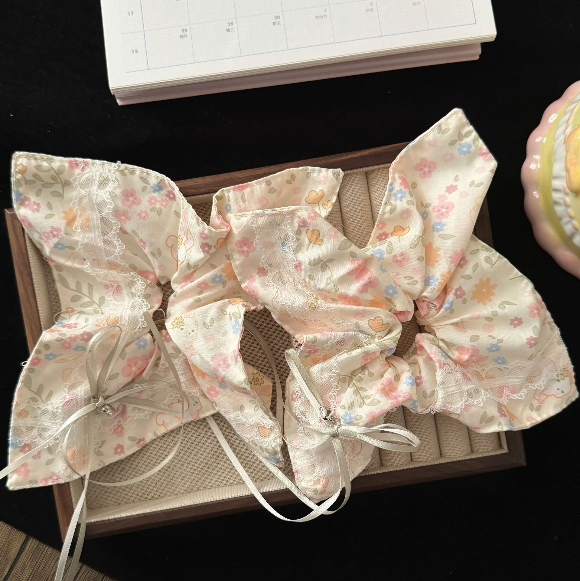 [2 FOR RM10] Cream Floral Bunny Lace Handkerchief Scrunchies