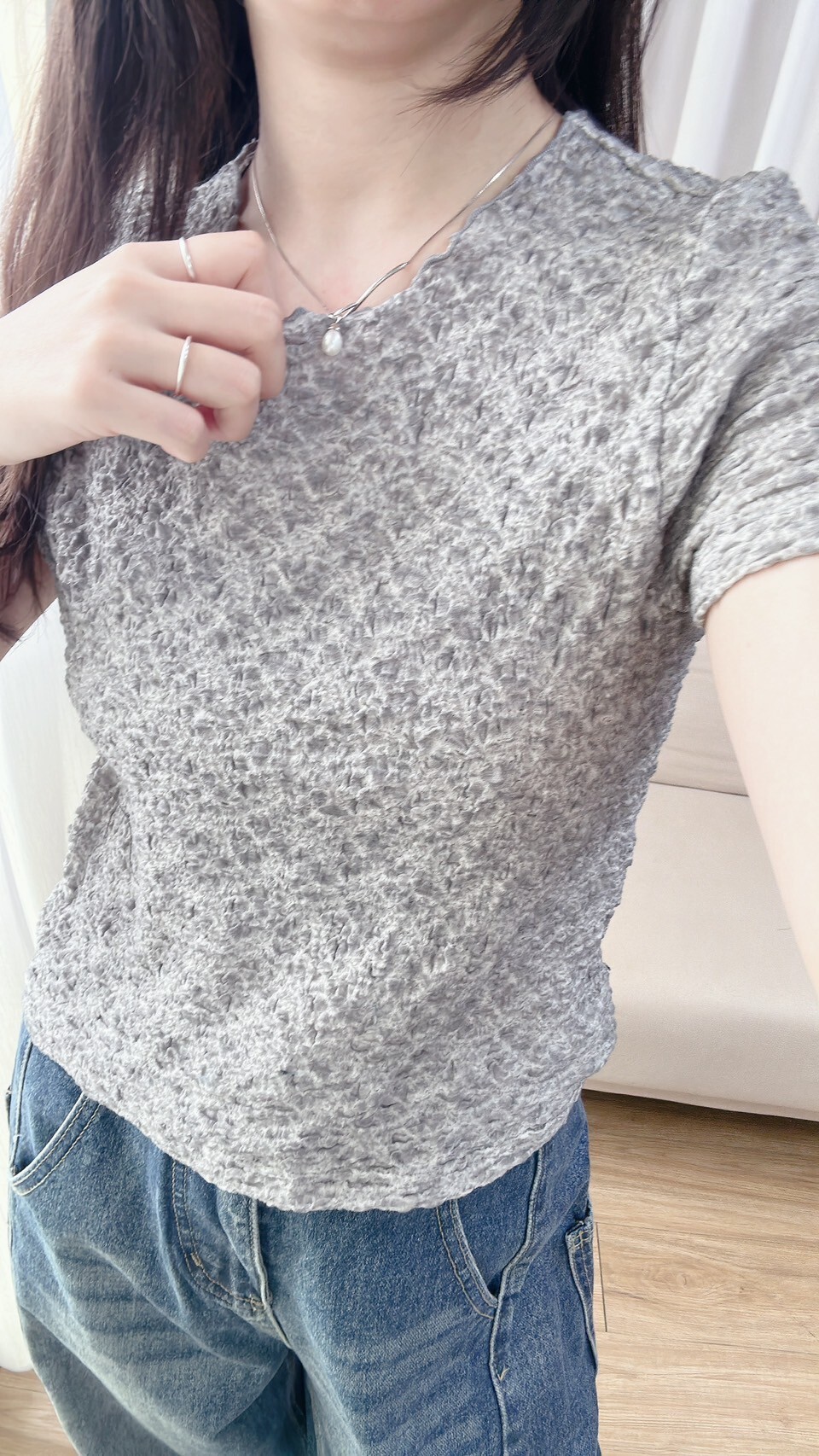 泡泡感木耳邊紋理上衣