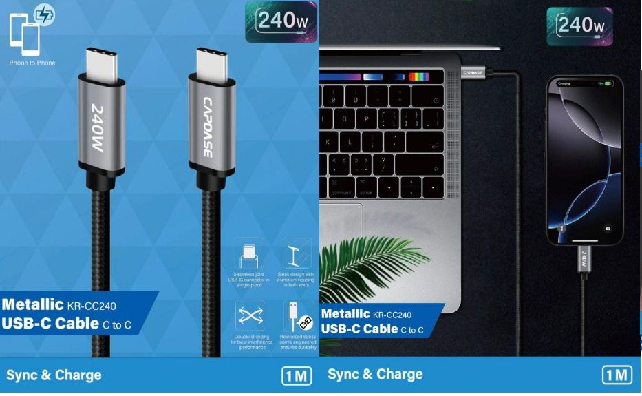 Capdase Metallic 240W USB-C To C Cable 1M - HC00-71G1