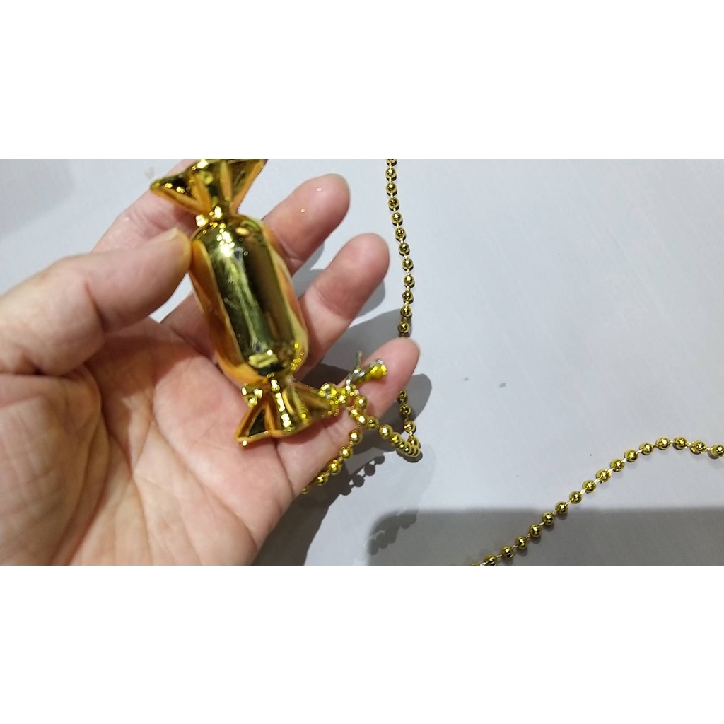 【台灣現貨速發】聖誕節裝飾 糖果 串鍊 金色｜聖誕 佈置 糖果串 聖誕節