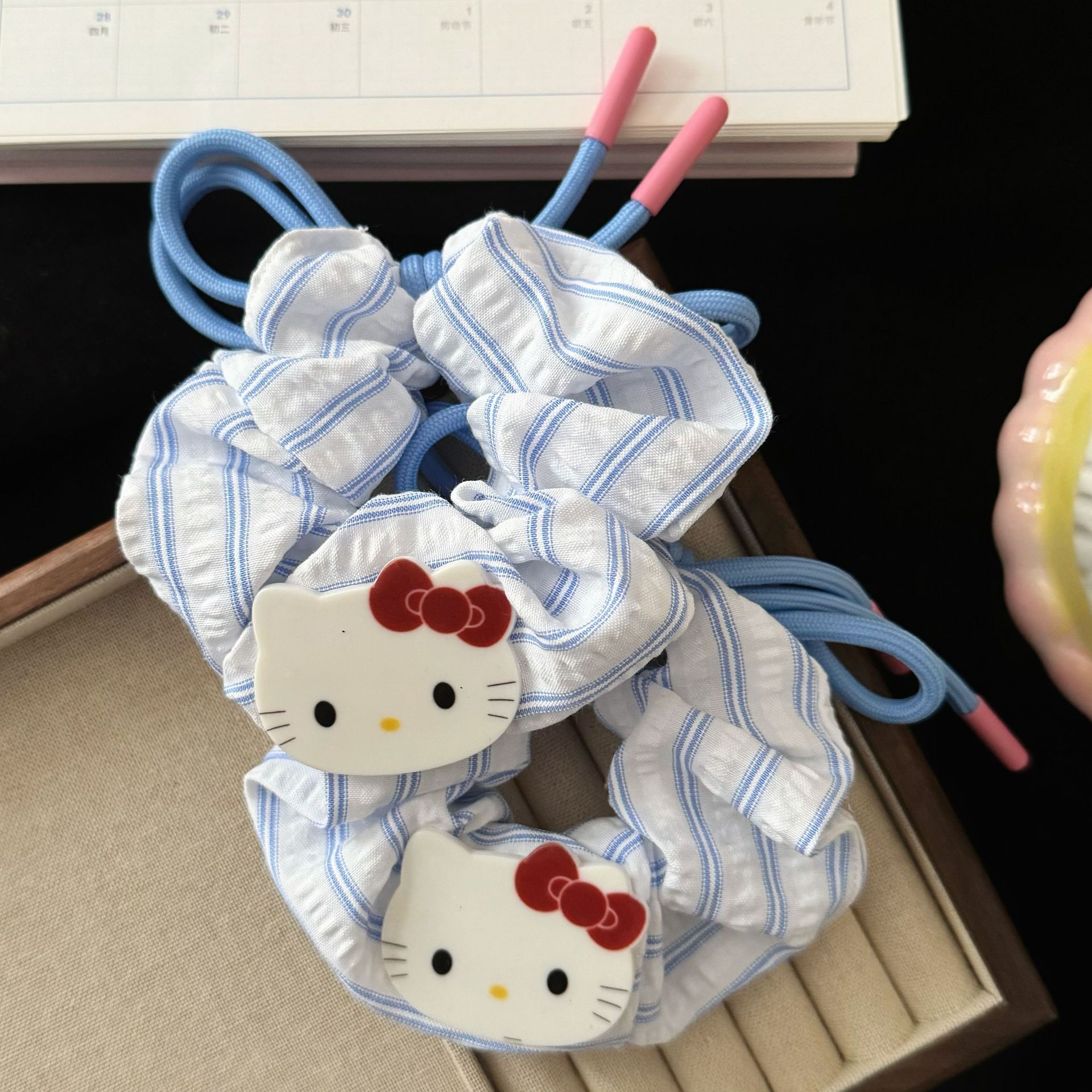 [2 FOR RM10] Korean Blue Puppy Kitty Scrunchies with Bow and Lace Trim