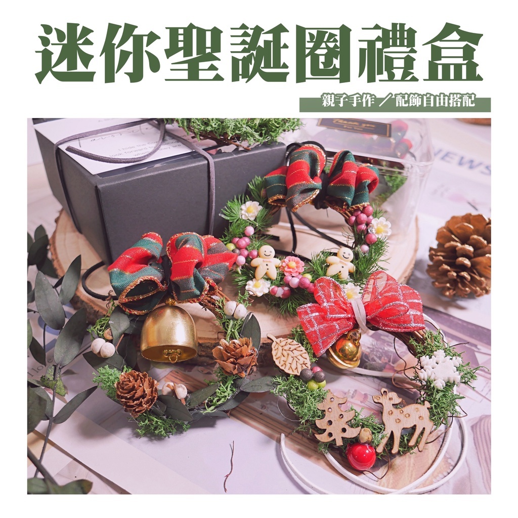 ＤＩＹ 材料包【迷你聖誕圈】聖誕節 聖誕圈 親子手作聖誕圈 花圈 花圈禮盒｜十種款式｜永生花 乾燥花 聖誕禮物