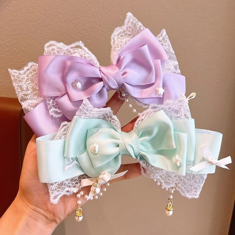 Lace Pearl Tassel Multi-Layer Ribbon Bow