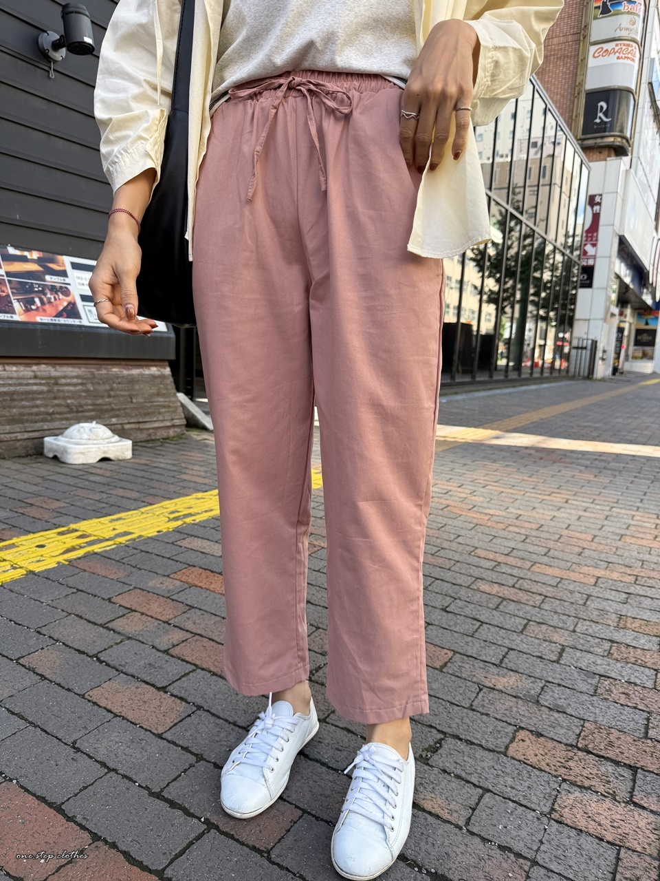 正韓DINO綁帶舒適休閒褲 (粉)