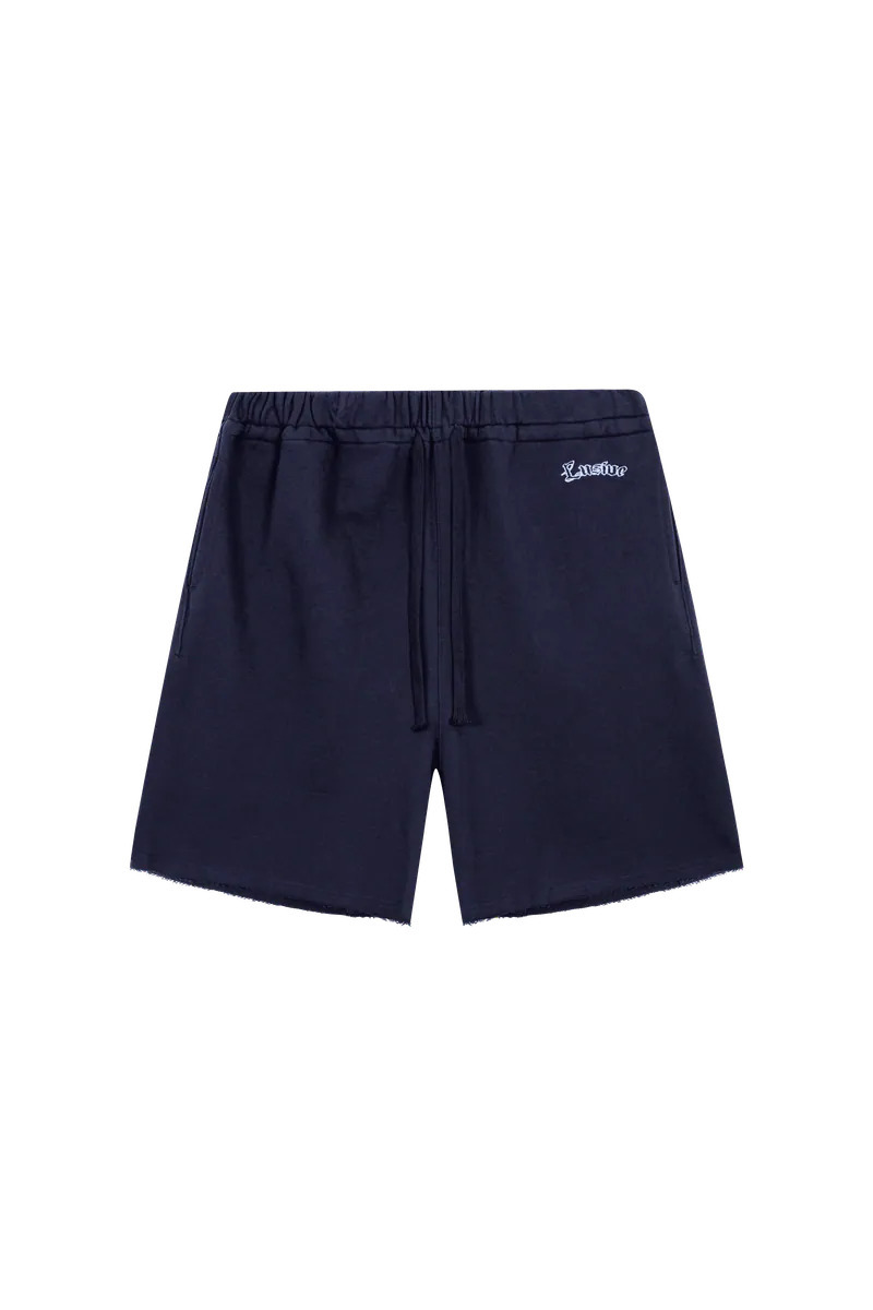 LUSIVE｜純棉毛圈寬鬆拼接短褲 Loose Fit Cotton Terry Patch Shorts (Navy)