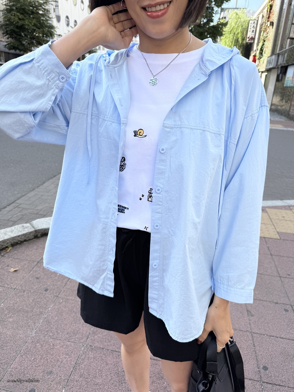 正韓雲朵百搭連帽襯衫 (藍)