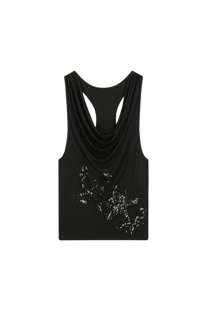 LUSIVE｜垂墜閃星亮片背心 Draped Sequin‑Star Tank (Black)