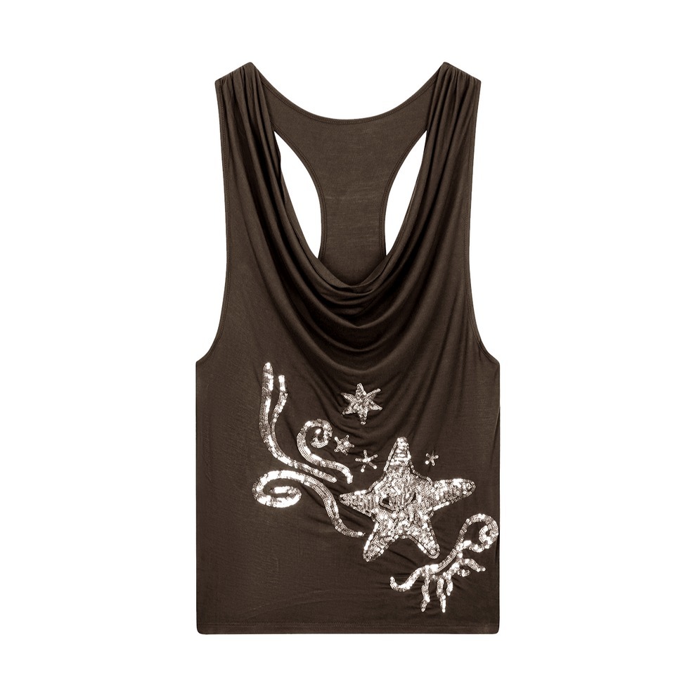 LUSIVE｜垂墜閃星亮片背心 Draped Sequin‑Star Tank (Brown)