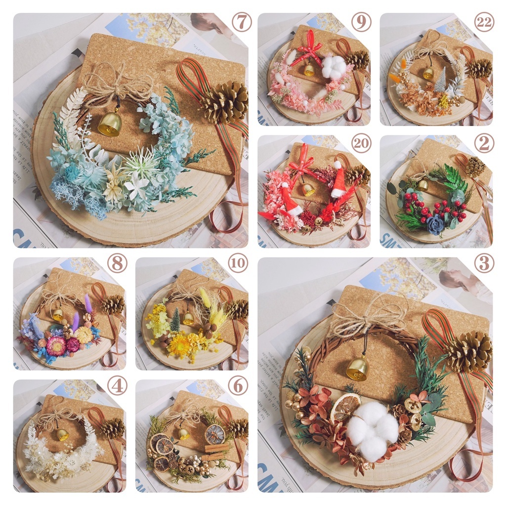 【台灣現貨速發】ＤＩＹ 材料包［永生花圈］聖誕花圈 花圈 門掛 ｜⚠️包含教學超多款式｜乾燥花 聖誕禮物 花圈 居家掛飾
