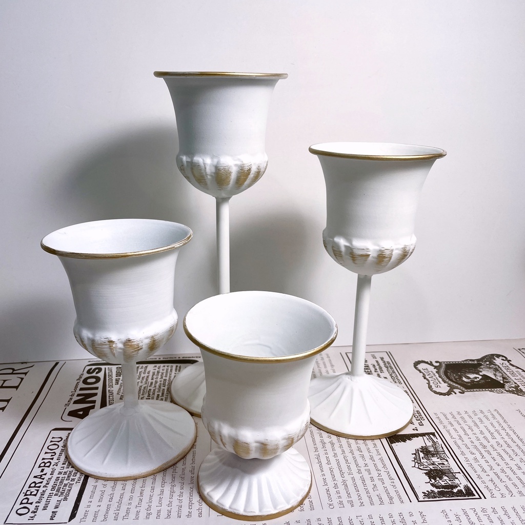 【台灣現貨速發】金屬製巴洛克花盆 白色花盆 高腳花盆 花盆 材料王批發 乾燥花 花器 花瓶