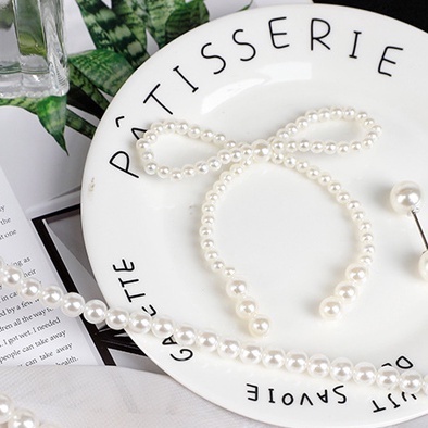 【台灣現貨速發】小香風 珍珠蝴蝶結 蝴蝶結 蛋糕裝飾｜寬8公分｜網紅花束 ins風 包裝材料