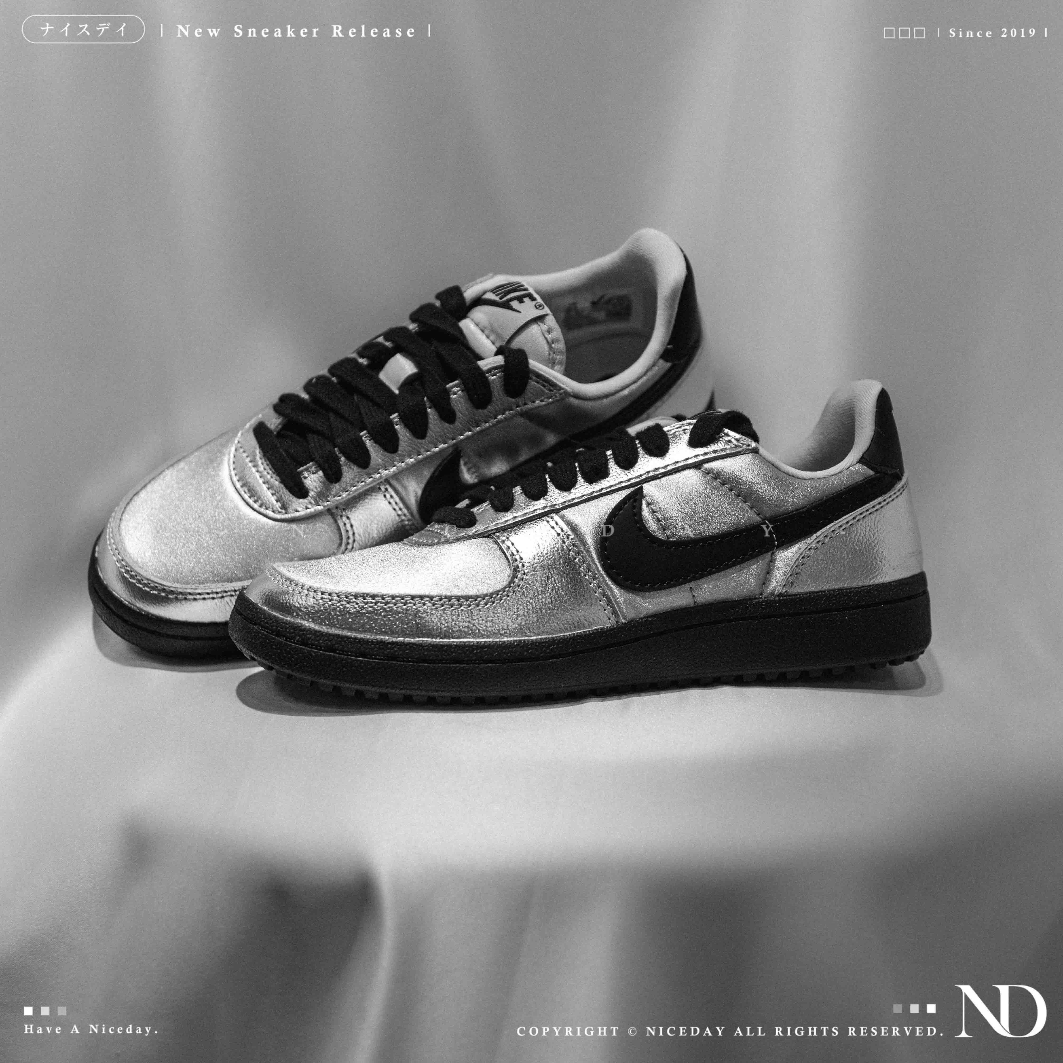 NICEDAY 現貨 Nike Field General 銀黑 黑銀 灰 銀 亮面 金屬 女鞋 HQ7397-001