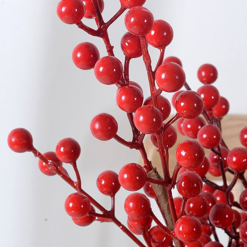 【台灣現貨速發】創意仿真紅漿果｜單岔12顆紅果｜3岔 紅果子枝｜過年 發財果 狀元紅 人造花 居家裝飾