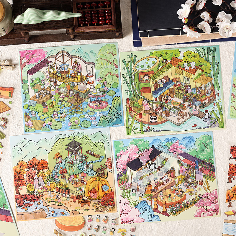 Chinese Style Courtyard Series Creative Scene Stickers