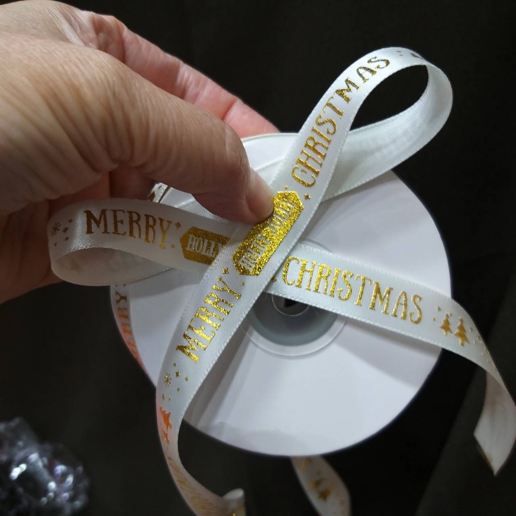 【台灣現貨速發】燙金印MERRY CHRISTMAS 秀士緞帶｜聖誕節 1.5公分 ｜1捲25碼｜緞帶 包裝材料