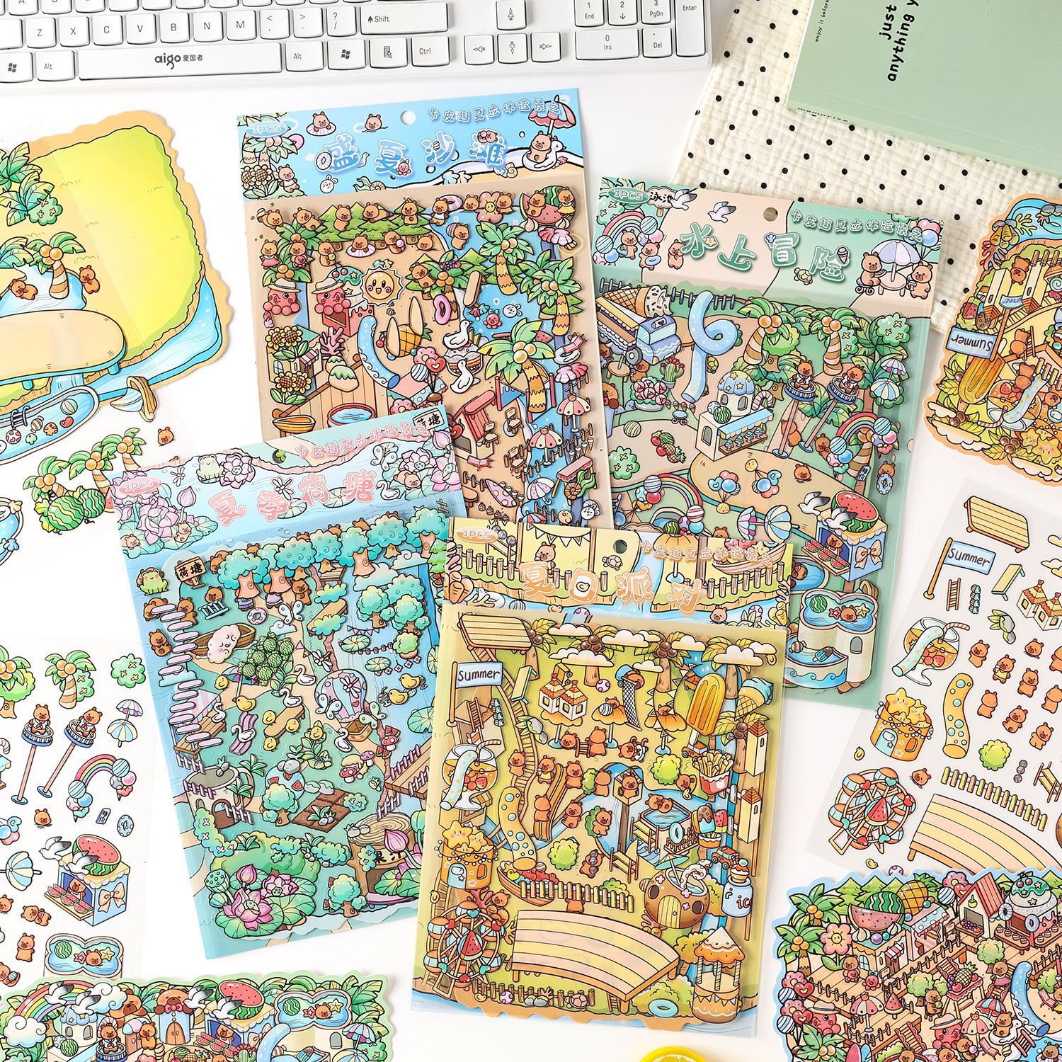 Capybara Fun Summer Scene Stickers