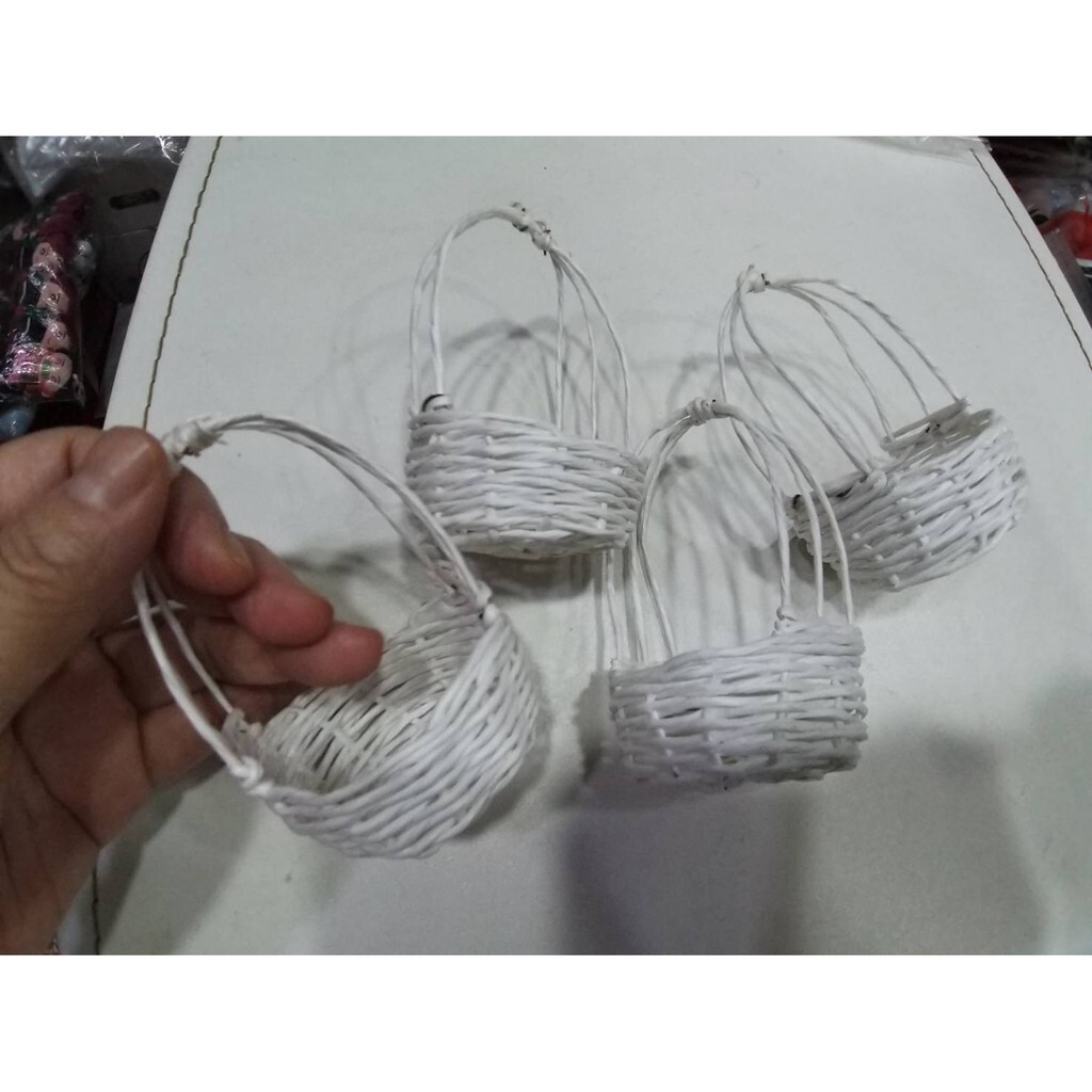 【台灣現貨速發】手工白色藤編'''迷你可愛小籃子花器