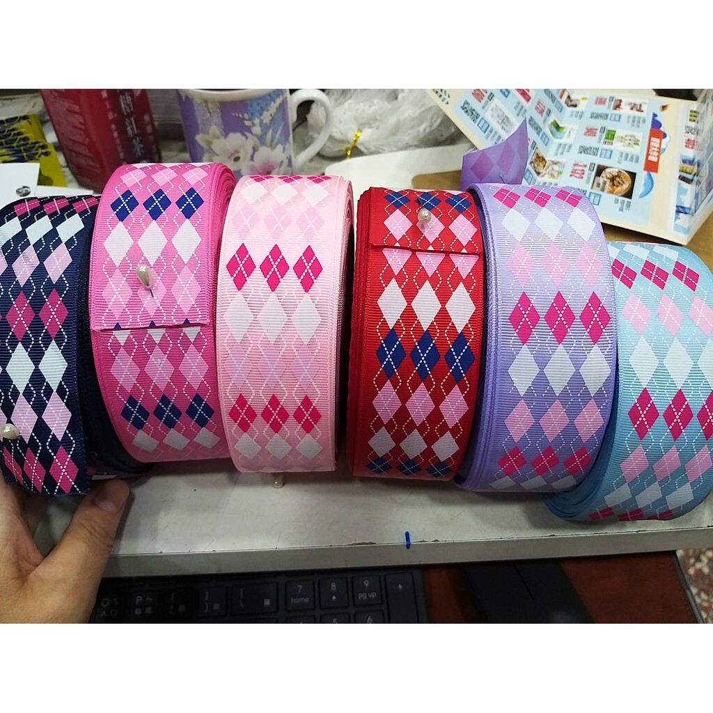 【台灣現貨速發】4公分菱型花紋羅紋带 羅紋緞帶 格紋緞帶 | 零剪10尺30元