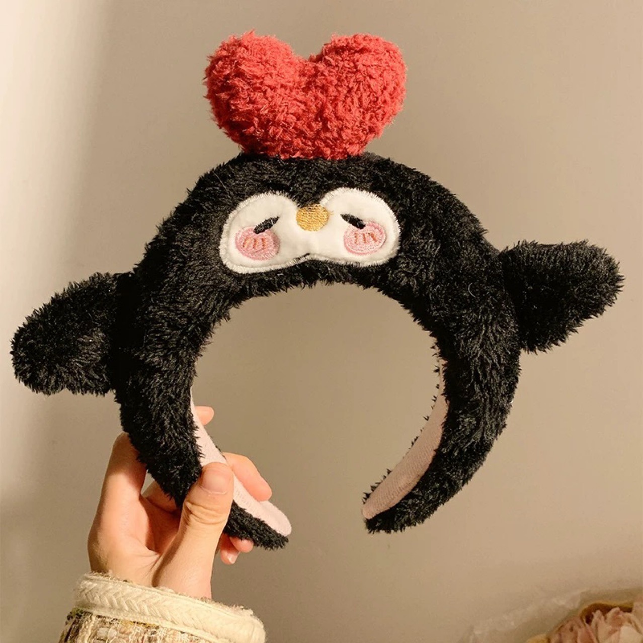 Cute Heart Black Penguin Plush Headband