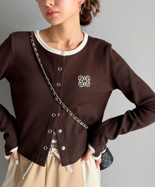 日本🇯🇵連線 Mily Bilet 滾邊刺繡華夫格開襟衫 按扣設計 刺繡 滾邊 華夫格 長袖 開襟衫 4色(任買兩件711免運)/預購