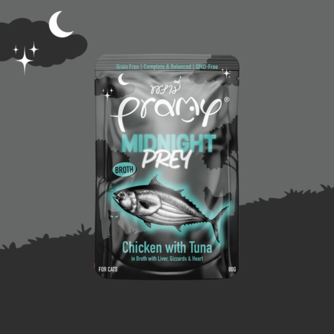 Pramy Midnight Prey 高湯貓主食濕糧包 - 鮮嫩雞肉 + 高級白肉吞拿魚 (濃湯) 80g (Exp: Mar-2027)