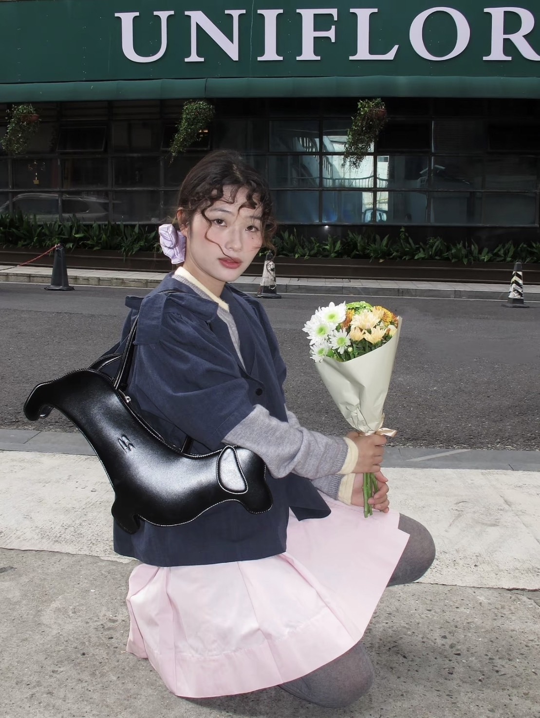 CryingCenter 臘腸狗包包 兩色 黑色 藍格紋