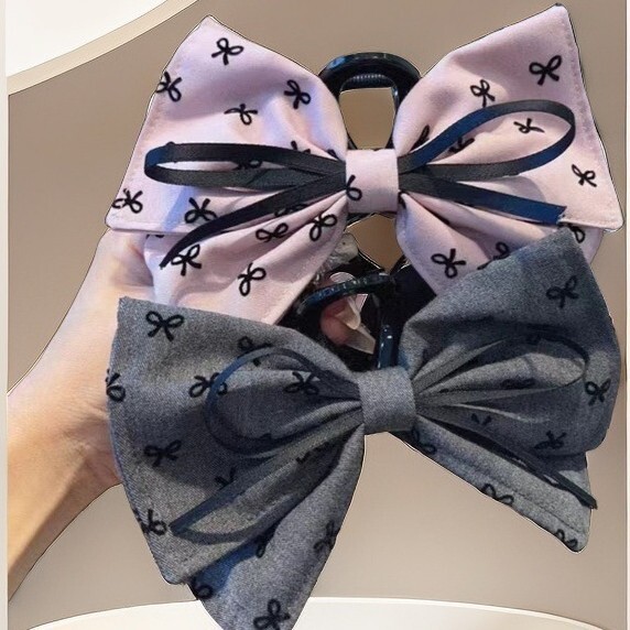 Gray Fabric Bow Hair Claw