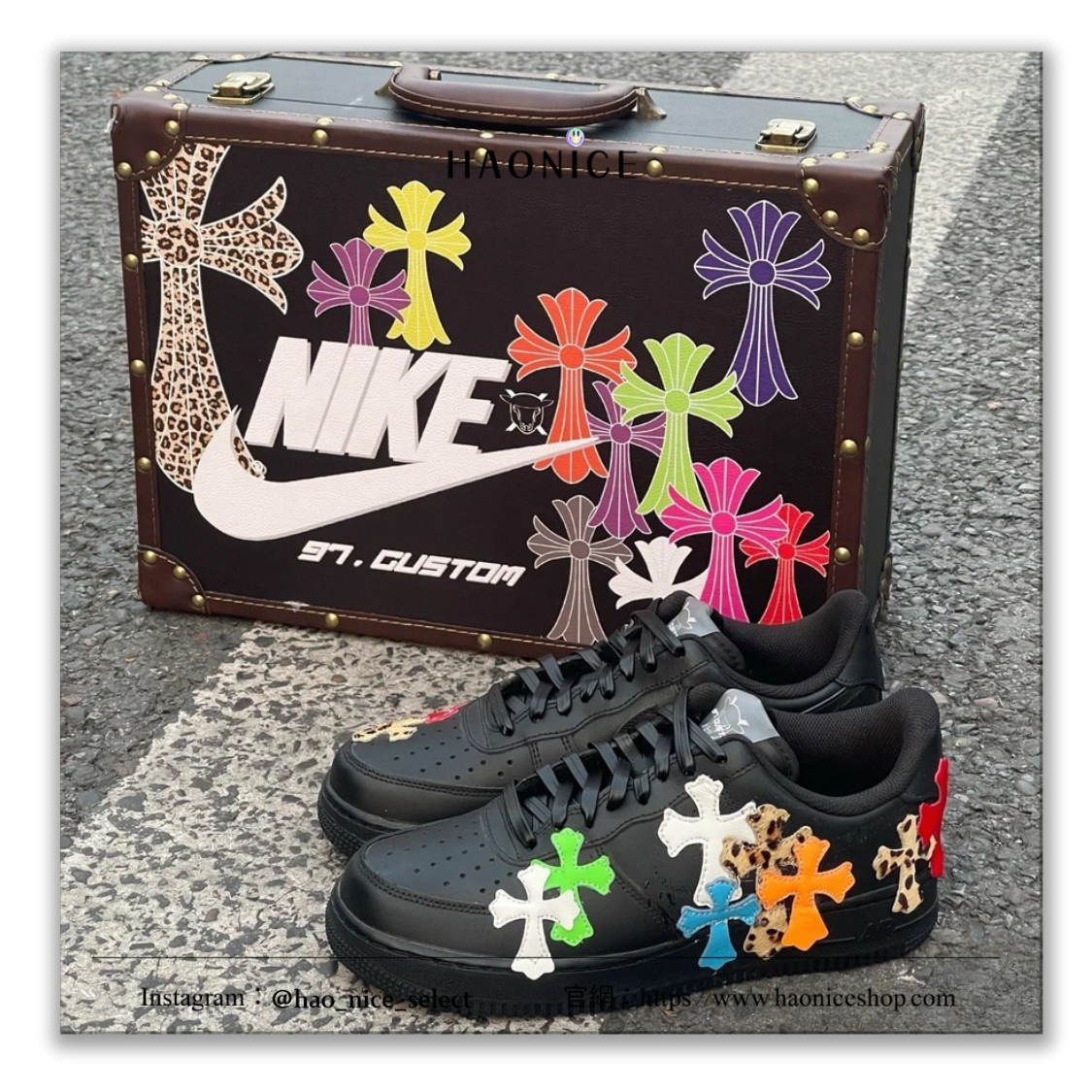 【HAO NICE】特殊訂製款🔥Nike Air Force 1 x Chrome Hearts 聯名 夏日搖滾彩色豹紋十字架 黑武士運動鞋 休閒鞋 附高級鞋盒
