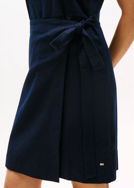 [S] TOMMY HILFIGER NAVY SLEEVELESS LINEN BLEND FAUX WRAP DRESS, XW05208-400 (STH1335)