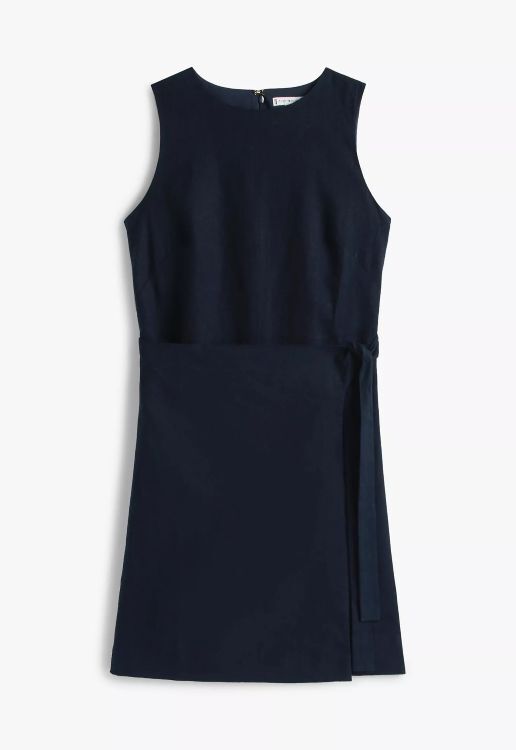 [S] TOMMY HILFIGER NAVY SLEEVELESS LINEN BLEND FAUX WRAP DRESS, XW05208-400 (STH1335)