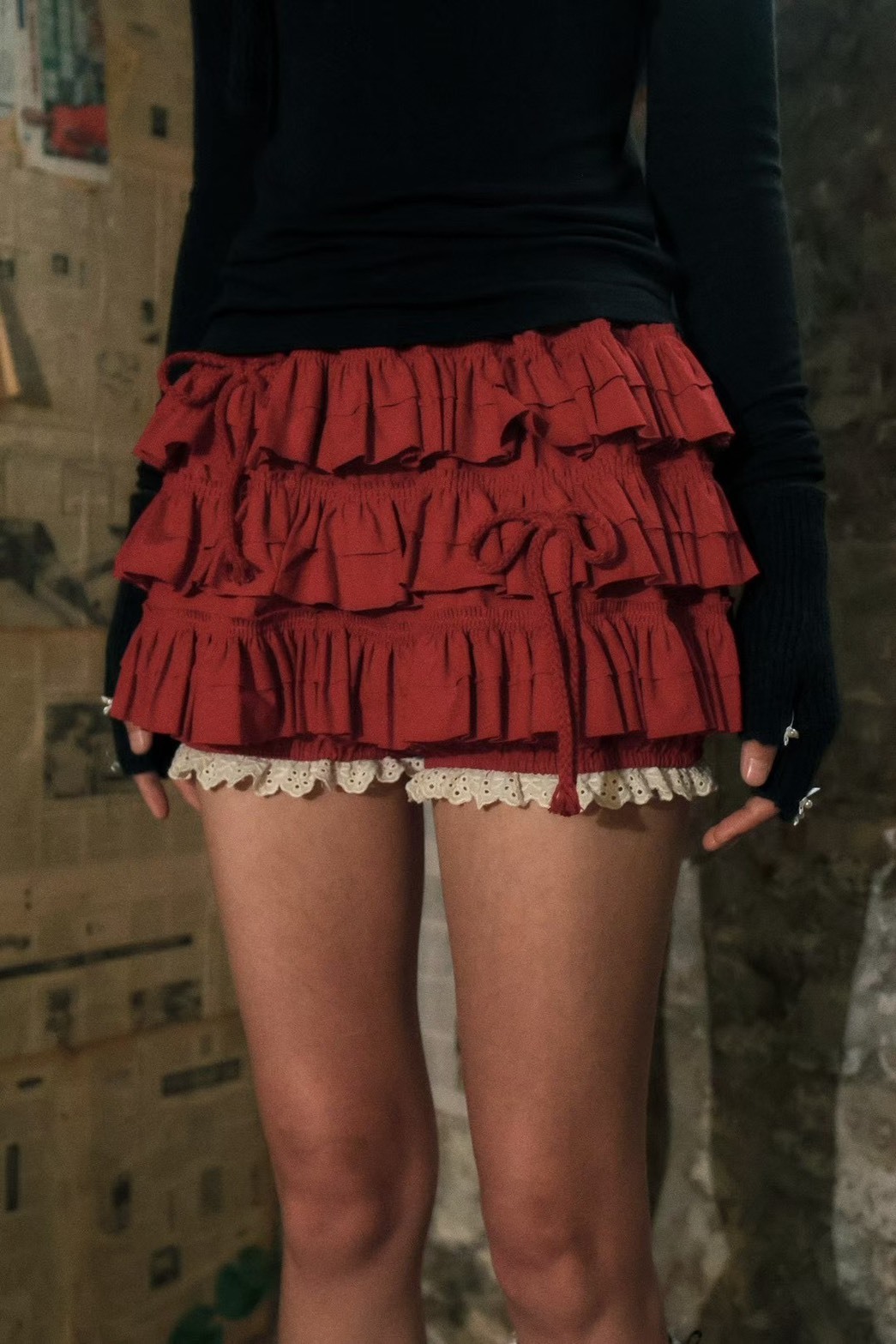 綁繩蝴蝶結蛋糕短褲