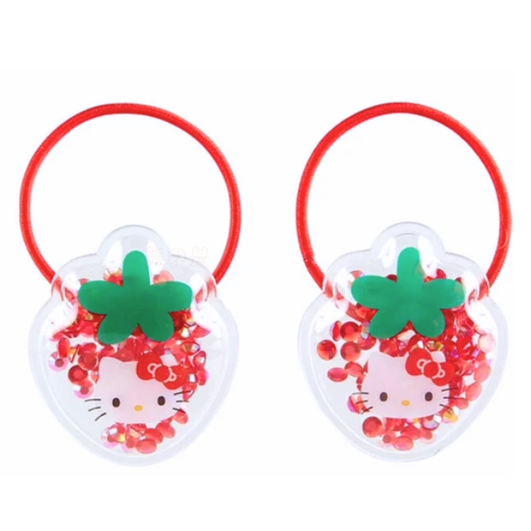 Hello Kitty 閃閃草莓兒童髮圈一對 [平行進口]