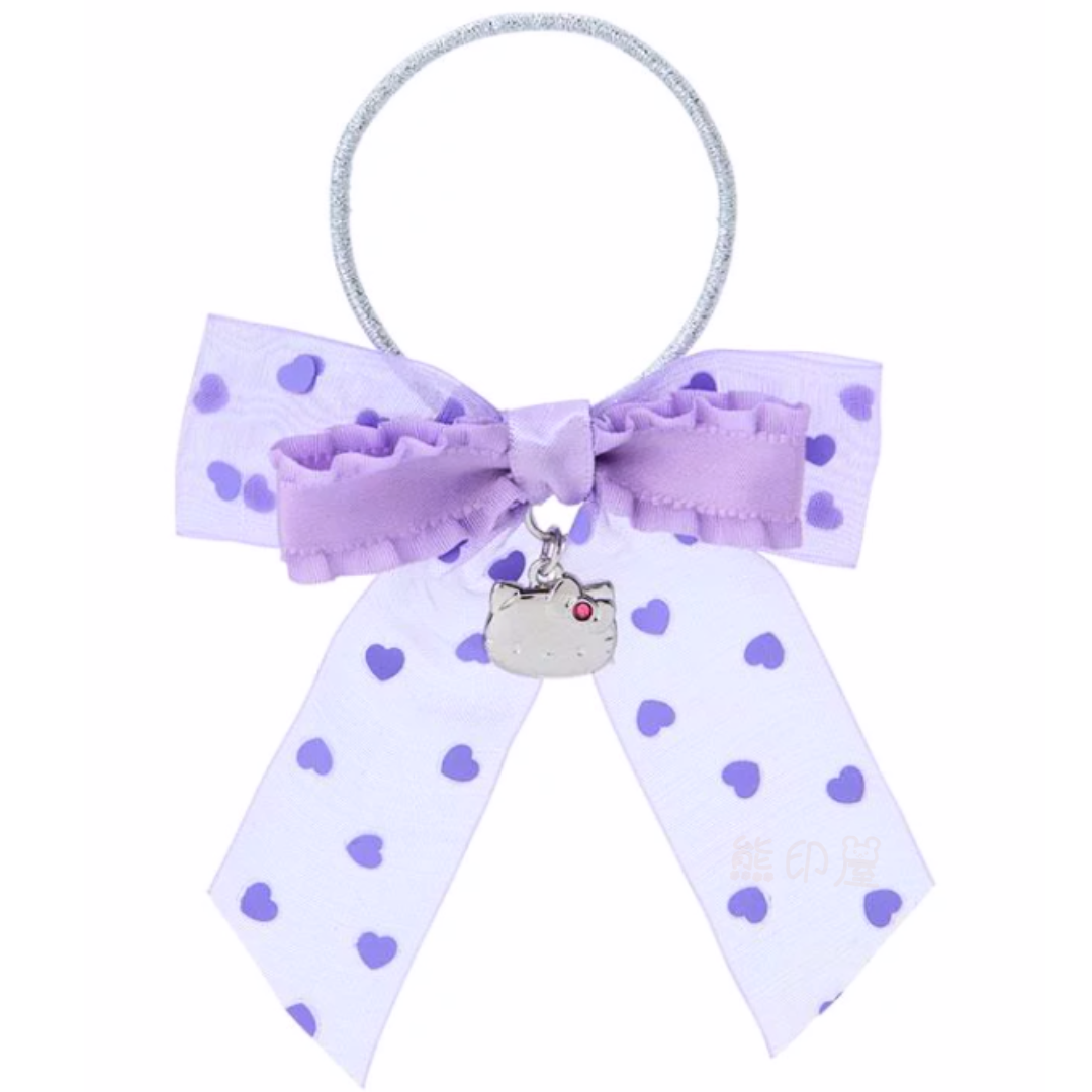 Hello Kitty 紫色絲帶蝴蝶結髮圈 [平行進口]