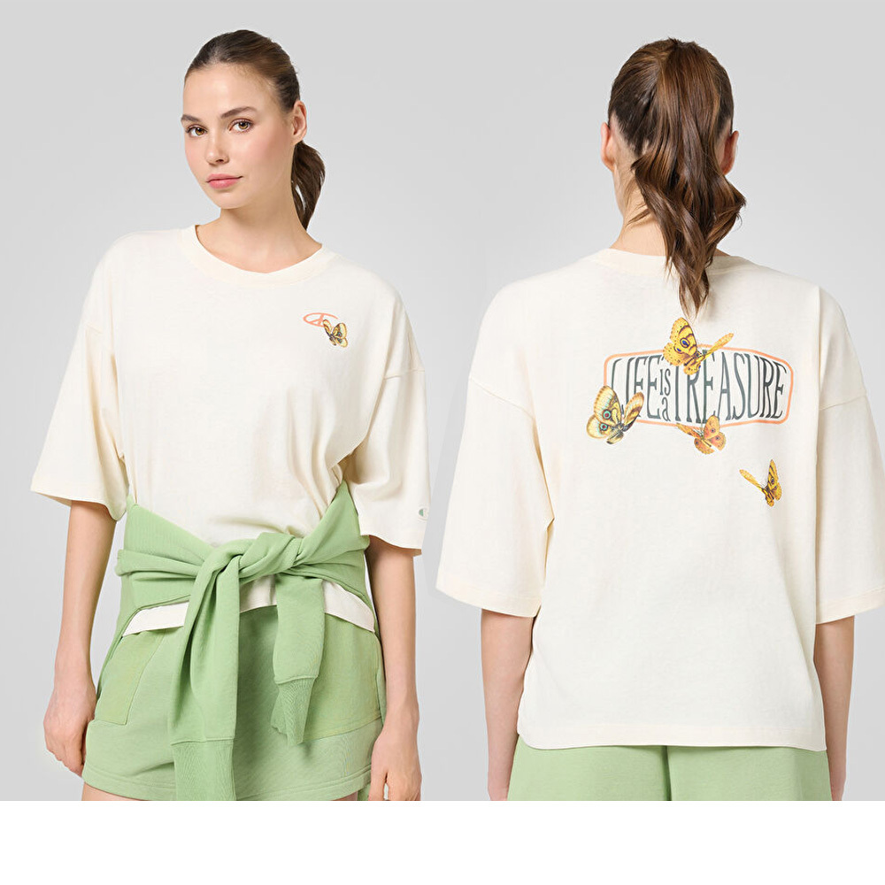 女款- ROCHESTER印花 棉質 短袖 T恤-淺米色（117823-YS141）