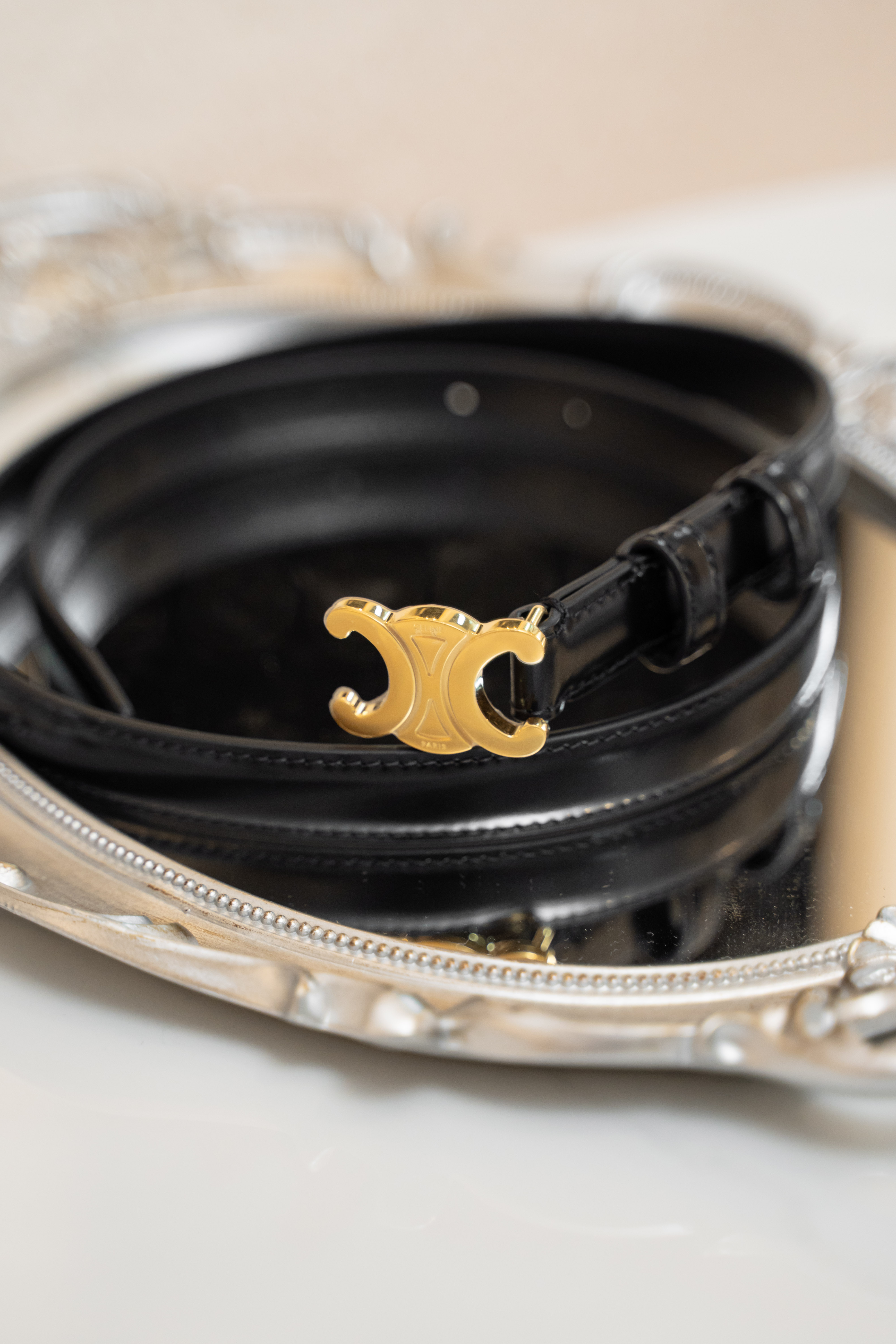 CELINE Triomphe belt 2.5cm 凱旋門黑金色皮帶