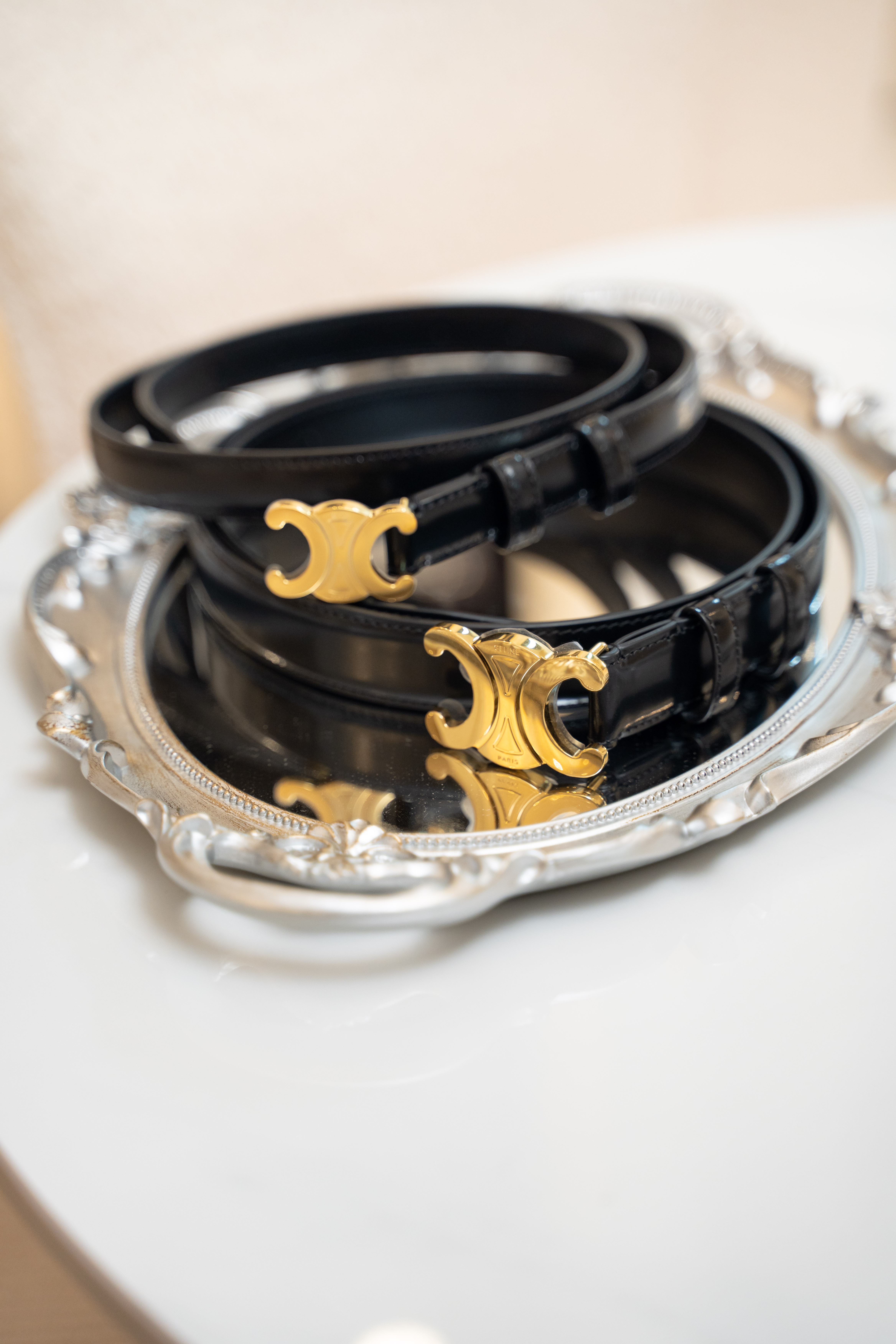 CELINE Triomphe belt 1.8cm 凱旋門黑金色皮帶