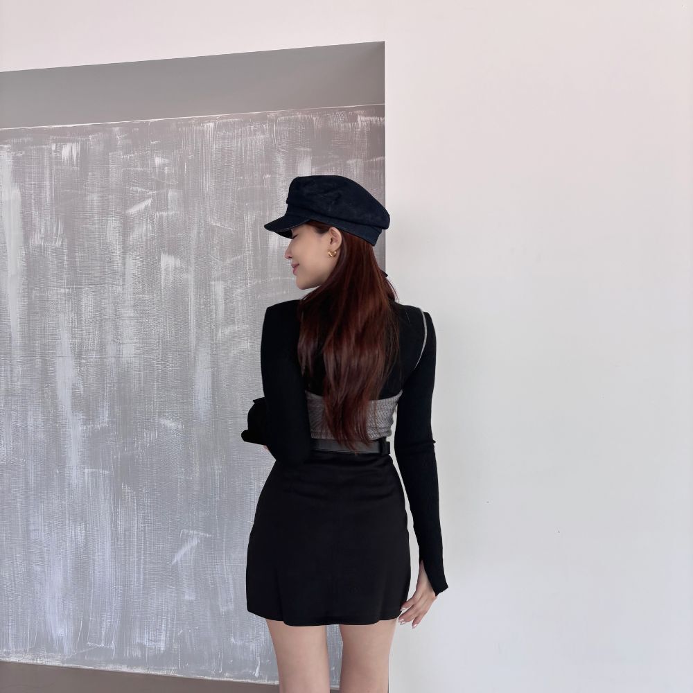 【高磅數A字裙】DOMISS附皮帶-秋冬高腰必收款 短裙 裙子女生-2色(現貨)