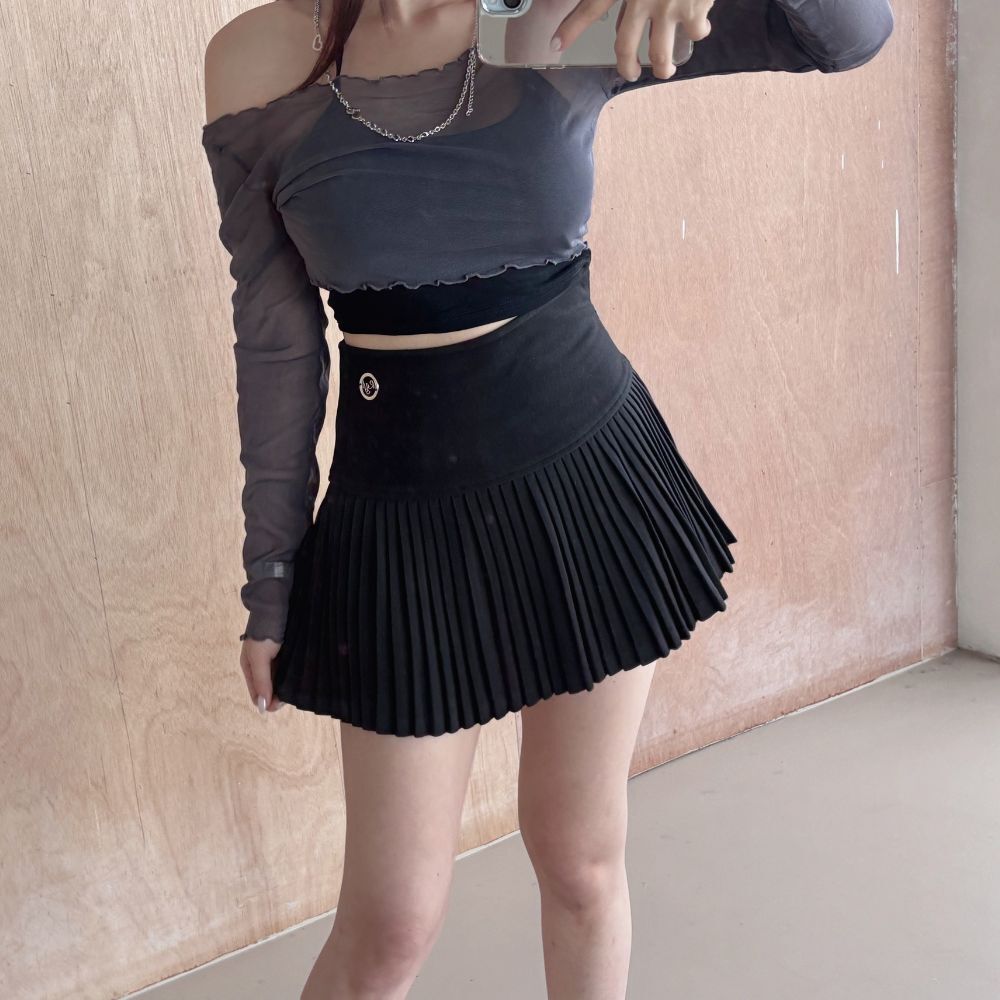 【顯瘦百褶裙】DOMISS高級感呢料-百摺短裙-2色 (現貨)