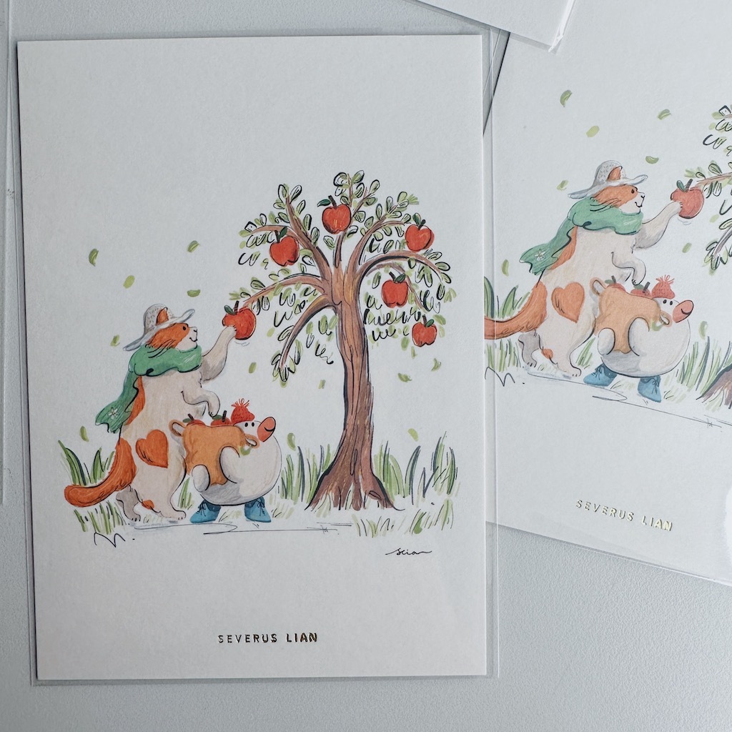 花花市長 採蘋果 明信片｜SEVERUS LIAN 里恩太太